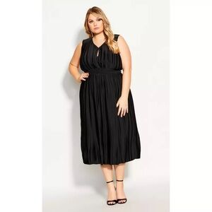 NWT City Chic Black Perfect Pleat Midi Dress Minimal Sleeveless Pullover